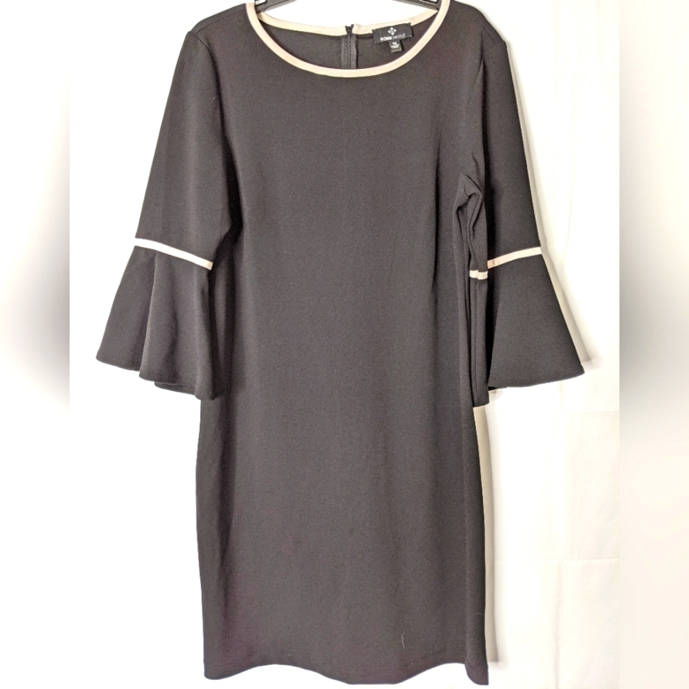 Ronni Nicole 3/4 Sleeves Black Dress With Contrasting Trim Knee Length Size 14